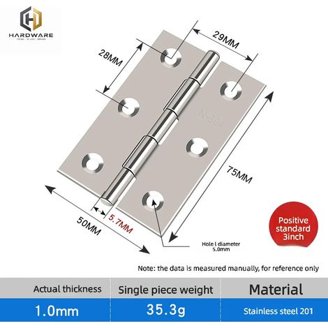(Standard 3 pouces) Lot de 3 connecteurs de porte, charnières en acier inoxydable pour meubles, portes, fenêtres, armoires et boîtes à bijoux. (1/5)