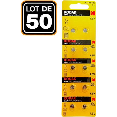 50 Piles Bouton AG4 Super Alcaline 1.5V Kodak