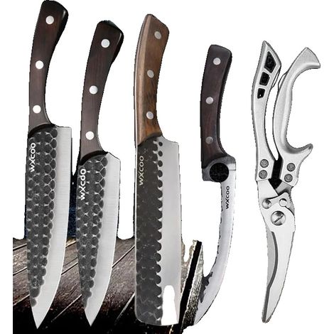 Juego de cuchillos de cocina, hojas de acero inoxidable, mango ergonómico, 5 piezas (1/2)