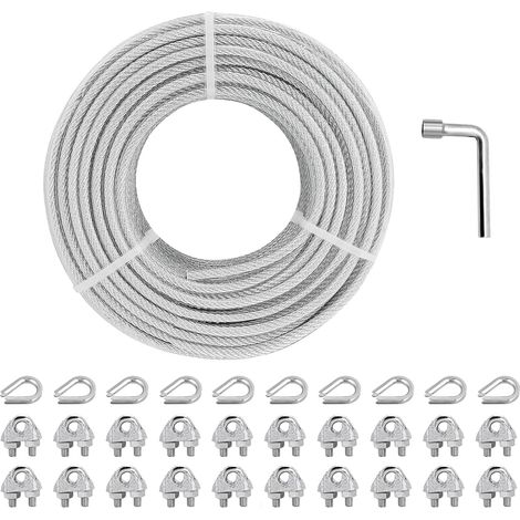 Steel Cable 3 mm Core 7 x 7 Strands, 30 m PVC Sheathed Steel Cable WLL 730 kg Multifunctional Steel Cable for Railing, Balusters, Fences, Garlands, Laundry, Curtains, Shade Sails (1/5)