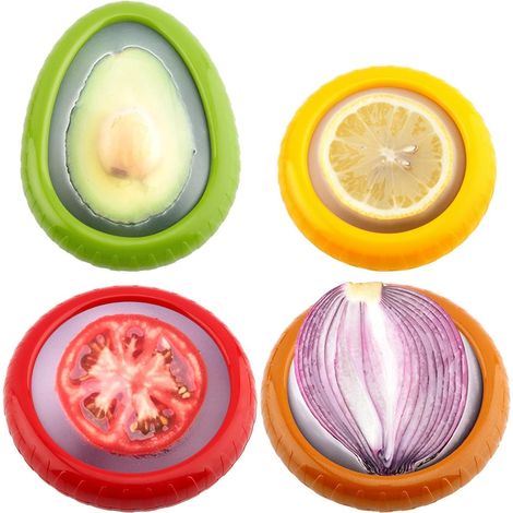Conserva Avocado e Pomodori - Set di 4 contenitori riutilizzabili per la conservazione in frigorifero - Ideali per aglio, cipolle, limoni e patate
