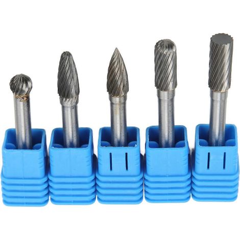 Ensemble de 5 fraises rotatives à simple coupe en carbure de tungstène, 6 mm, queue de 6,35 mm (1/4 po), pour le polissage et le meulage du bois. (1/4)