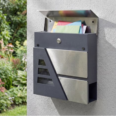 Boîte aux lettres murale étanche avec porte-journaux et 2 clés, gris foncé HAVRYA (1/4)