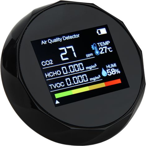 ZN-2CO5 Digitaler Luftqualitätsmonitor 5 in 1 Infrarotsensor Kohlendioxid-Detektor HCHO Temperatur- und Feuchtigkeitsmesser Schwarz (1/5)