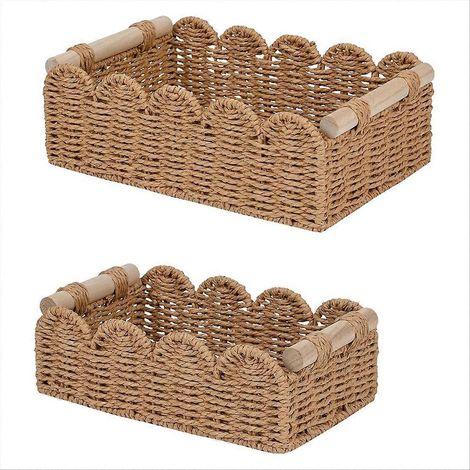 Paniers décoratifs à bord festonné en corde pour la maison, le salon, la chambre, panier de toilette à placer sur une étagère de rangement (lot de 2). (1/5)