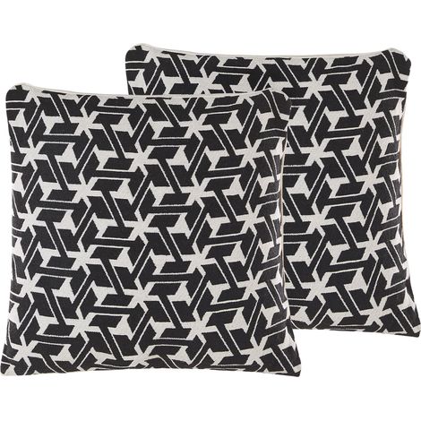 Conjunto de 2 cojines decorativos blanco y negro algodón 45 x 45 cm fundas extraíbles relleno de poliéster Andirin
