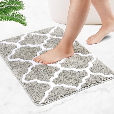 Non-slip bathroom mat made of soft microfiber, long and soft, with extremely fast water absorption (grey, 50 x 80 cm).