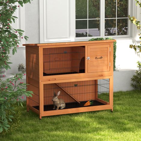 Clapier pour petits animaux/niche/cage à rongeurs. Résistant aux intempéries. 2 plateaux de base. 123 x 63 x 112 cm. Orange. (1/5)