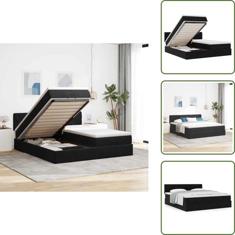 Ottoman-Bett mit Matratzen Schwarz 160x200 cm Samt - Ottoman-Bett - Ottoman-Betten - Bettrahmen - Bettgestell (1/5)