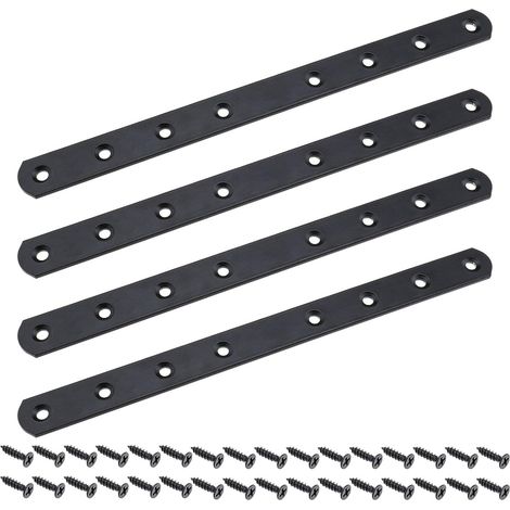 4 Flachwinkel mit 32 Schrauben, Metallbefestigung, Flachstützen, Verbindungsstücke für die Reparatur von Holzmöbeln, Regalen und Tischen, Schwarz (1/5)