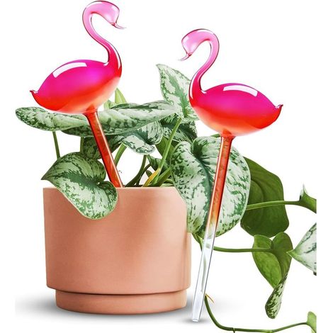 Set aus 2 mundgeblasenen Glas-Bewässerungskugeln, 25,4 cm, rosa Farbverlauf, selbstbewässernd, für drinnen und draußen (1/5)