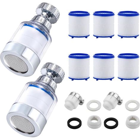 2 Pièces Filtres de Robinet,Filtre eau Robinet,Filtre eau Robinet à 360°,Filtre à Robinet Rotatif à 360°,Filtre Robinet avec 6 Éléments Filtrants en Coton PP pour Maison,Cuisine,L'Évier (1/5)