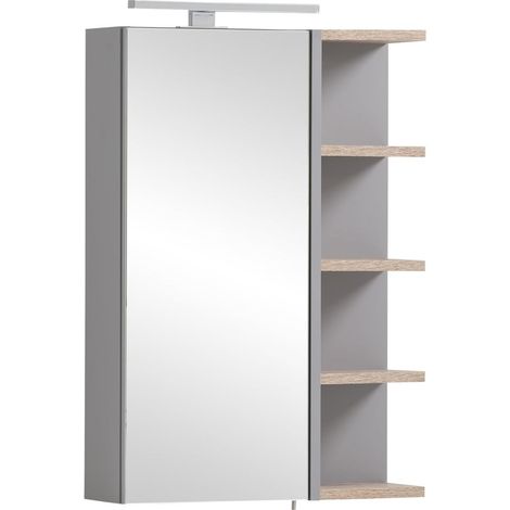 Armoire De Toilette À Miroir, Gris Platine/Décor Chêne Sauvage, 49,7 x 16,0 x 74,4 cm (1/3)