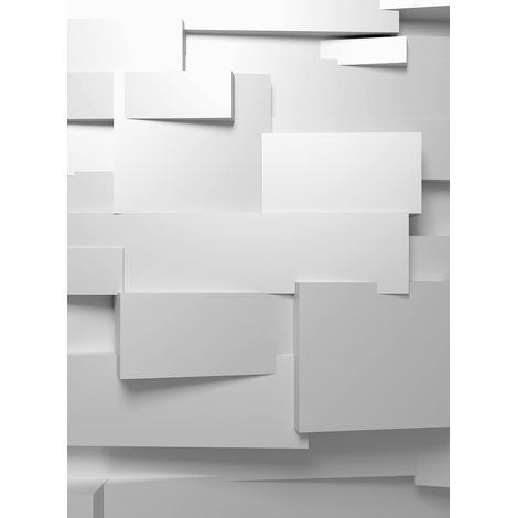 Papier peint panoramique trompe l'oeil blanc | Tapisserie panoramique géométrique pour bureau | Papier peint panoramique design 3D - 192 X 260 cm (4 pièces) (1/2)