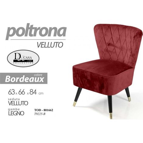 Fauteuil de chambre en velours bordeaux cm 63 x 66 x 84 h