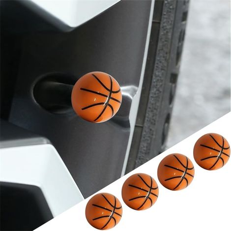 4 Pièces Auto Bouchons Valve Pneu, Bouchon Valve Pne, Cache-Poussière Valve Universelle, Bouchon Valves Pneu Voiture, Imperméable Anti-Résistant Valves Pneu Universelle Voiture(Basket-Ball) (1/5)