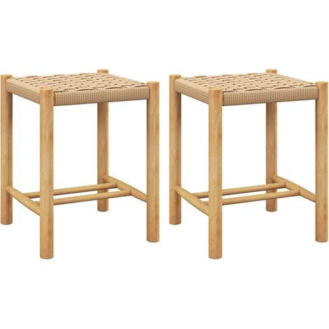 COSTWAY Set di 2 Sgabelli Intrecciata in Carta, Sgaballi Poggipiedi in Legno, Fino a 150 kg, 36 x 36 x 45 cm (1/5)