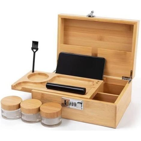 Boîte De Rangement - Serrure À Combinaison - Bois Massif - Plateau Mobile - Marron - 1 Pièce (1/4)
