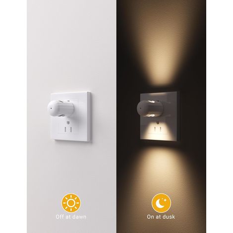 Lot de 6 veilleuses LED pour prises murales - Blanc doux 3000K, détecteur de luminosité - pour chambres, salles de bains, couloirs et cuisines (1/3)
