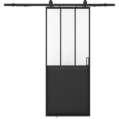 Porta scorrevole atelier esterno muro H205 x L93 cm Nero e Vetro temperato - ARTISTO II