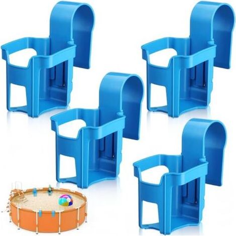 Porte-gobelets pour piscine hors sol, compatible avec les barres rondes de 5 cm ou moins (bleu, 4 pièces) (1/5)