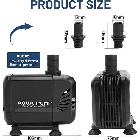 Pompe Bassin Pompe a Eau 1500L/H 15W Pompe Aquarium Amphibie Ultra-Quiet avec 2 Gicleurs 13mm/16mm