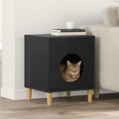 Maison pour chat noir, dimensions : 42,5 x 40 x 53 cm, en bois composite.