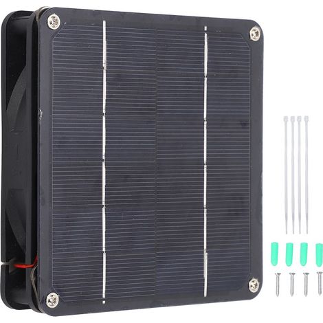 Kit de ventilateur alimenté par panneau solaire 20W Kit de ventilateur d'extraction de panneau solaire monocristallin pour serre de voyage en plein air noir (1/5)