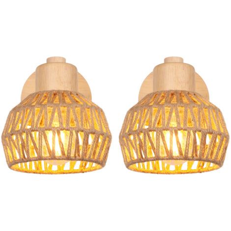 royaluxe- 2PCS 15CM Applique Murale Intérieure Lampe Murale Réglable en Bois et Rotin Rétro Luminaire Applique Vintage E27 pour Chambre Salon