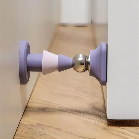 Butee de Porte Magnetique,Butée de Porte Sans Percer Silicone Muet Butoir de Porte Sol Arret de Porte Équipé D'Autocollants 3 M Door Stop,pour Chambre,Bureau(Violet)
