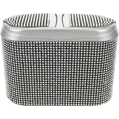 Car Trash Can with Double Opening Lid Clear Crystal Accents