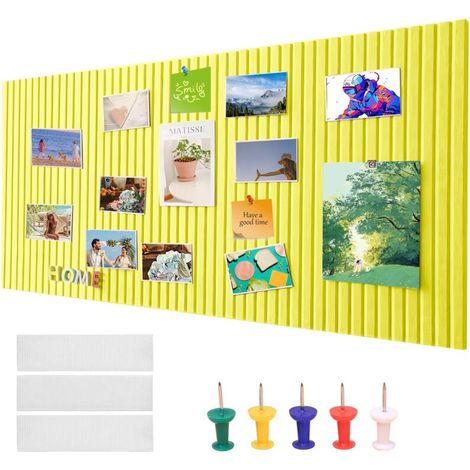 Tableau en Liege Mural 40x60cm Tableau d'Affichage en Feutre Adhésif 0,9 cm d'Épaisseur, Pliable Pour École, Maison, Cuisine, Bureau- Jaune Citron (1/5)