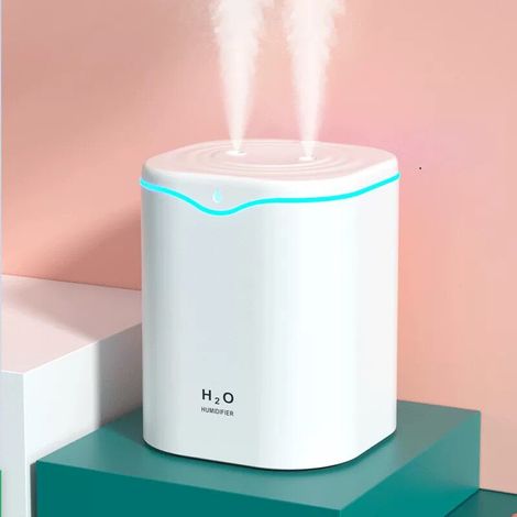 Humidificador silencioso de 2 litros con luz nocturna y depósito de agua, apto para dormitorios, hogares y oficinas (blanco, 130130160 mm). (1/3)