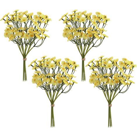 Lot de 4 fleurs artificielles de marguerites, fausses fleurs sauvages avec tiges, jaunes, pour la décoration de votre jardin ou de votre maison. (1/5)