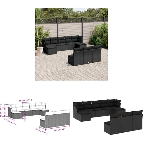 10-tlg. Garten-Sofagarnitur mit Kissen Schwarz Poly Rattan - Gartensortiment - Gartenmöbelset - Lounge Möbel - Rattan Gartenmöbel - Polyethylen Gartenmöbel - Home & Living (1/3)