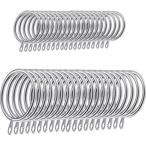 Lot de 40 Anneaux Métal pour Rideaux 45 mm, Accessoires de Suspension Rideaux, Tringles Voile (Argent) (1/5)