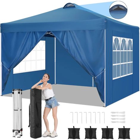 Carpa de jardín plegable 3x3m . Gazebo impermeable desplegable con 4 paneles laterales. Carpa de exterior. Apertura de ventilación superior. Altura ajustable. Protección UV 50+. agua, Barnum plegable 