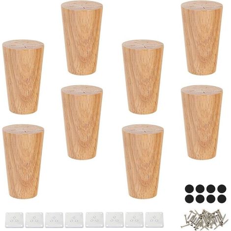 8 Pièces Pied Meuble Salle de Bain, Bois Massif Pied de Meuble Bois, 8 cm Pied pour Meuble, avec Plaque de Fixation et Vis Pieds Meuble, pour Canapé, Lit, Armoire, Chaise, Table (1/4)