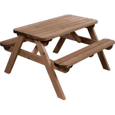 Classic Rounded Pub Style Picnic Bench and Table (5ft, Rustic brown finish) (1/4)