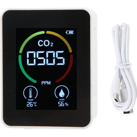 Détecteur de CO2 Infrarouge avec Capteur de Qualité d'Air, Mesure de Température et Humidité, Blanc