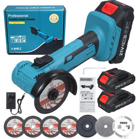 Meuleuse Sans Fil 21 V, Meuleuse D'angle 19000 RPM, Batteries Li-Ion 2x2000mAh, Chargeur Inclus, Mini Disqueuse pour Découpe, Meulage et Polissage (1/5)