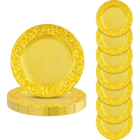 24 assiettes de présentation anciennes 13 pouces Assiettes de présentation en relief pour mariage Assiettes de présentation décoratives pour table, dîner, cuisine, fête (dorées) (1/5)