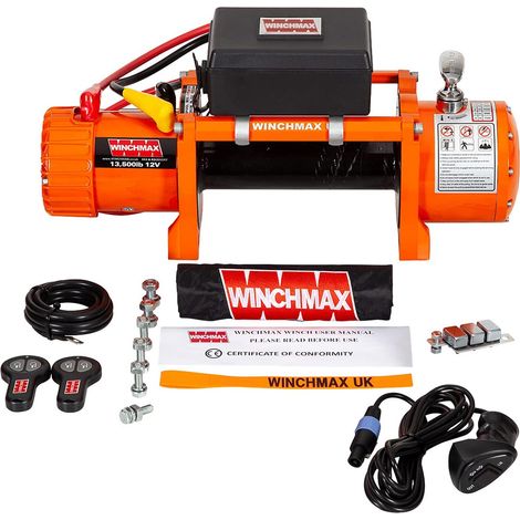 6.123 kg originale orangefarbene 24-V-Elektrowinde. Kein Seil, kein Fairlead. Drahtlose Fernbedienungen.