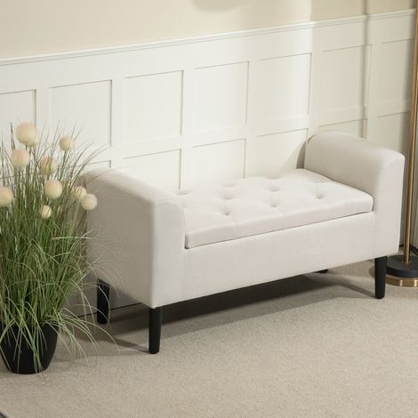 Banc coffre de rangement capitonné avec accoudoirs, pour chambre à coucher/entrée/salon, beige