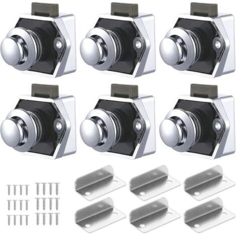 Pair Lot de 6 loquets à bouton-poussoir en alliage de zinc – Verrouillage sans clé pour portes et tiroirs de 15 à 20 mm d'épaisseur (1/4)