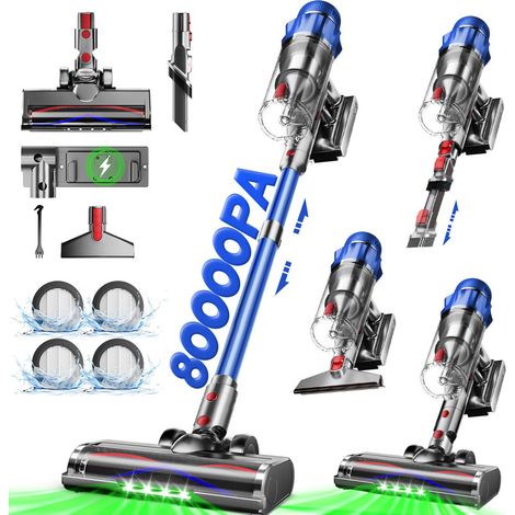 Authmic – Aspirateur balai sans fil 80000 Pa 600W – Autonomie 70 min – Niveau sonore 58 dB – Capacité 2 L – Moteur sans balais pour poils d’animaux - Bleu