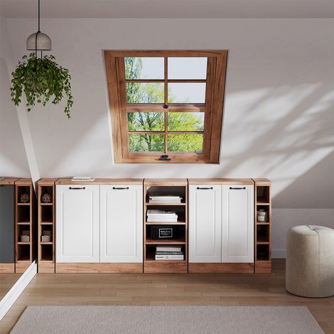 Conjunto de armarios para techo inclinado Rion, Blanco casa de campo, 210 cm Lote de 5 carcasas de armario 60 cm de profundidad, Vicco (1/5)