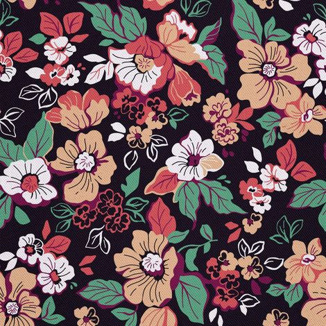Tissu d'extérieur décoratif Oxford - motif floral sur fond noir 3 (1/5)