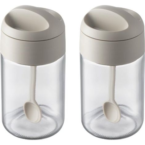Zuccheriera/barattolo per spezie con cucchiaino, chiusura ermetica e dosatore, vetro resistente al calore, capacità 250 ml, set da 2, per piani cucina (1/5)