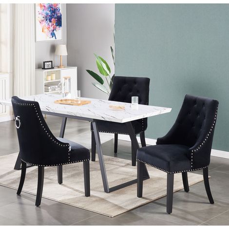 Toga LUX Windsor Dining Set - un tavolo da pranzo bianco estensibile e un set di 4 sedie da pranzo in velluto nero - Sala da pranzo Cucina (1/5)